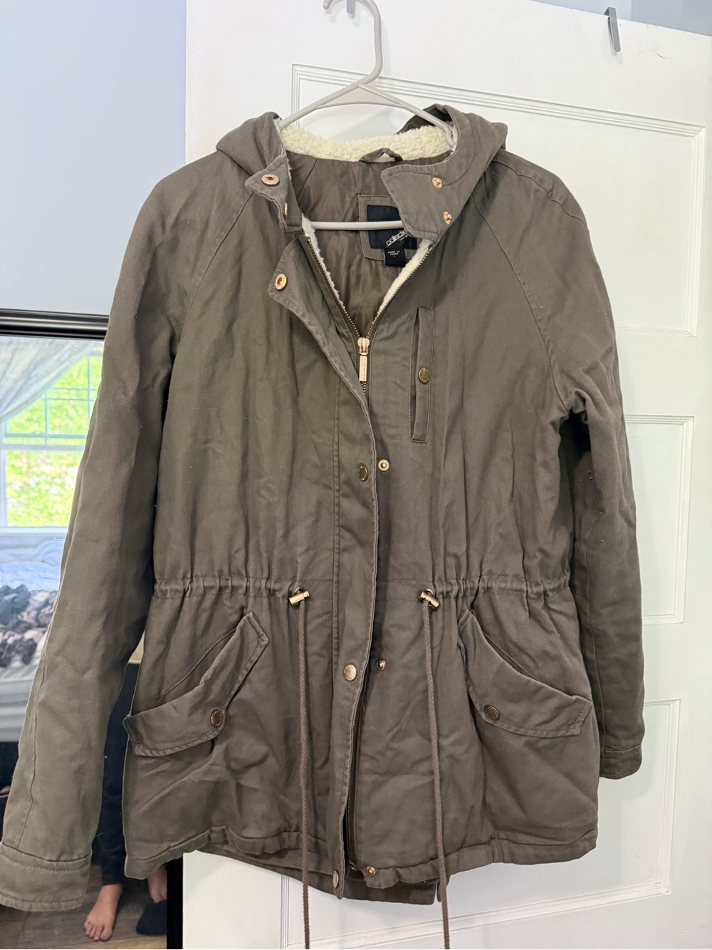 Collection B New York Olive Hooded Jacket with Sherpa Trim